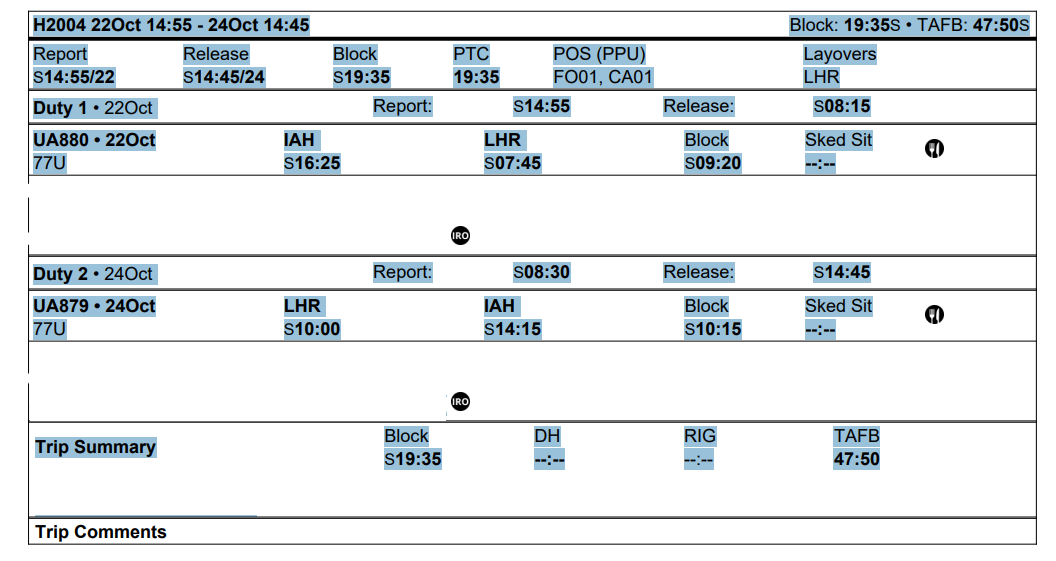 Selecting the schedule in the PDF